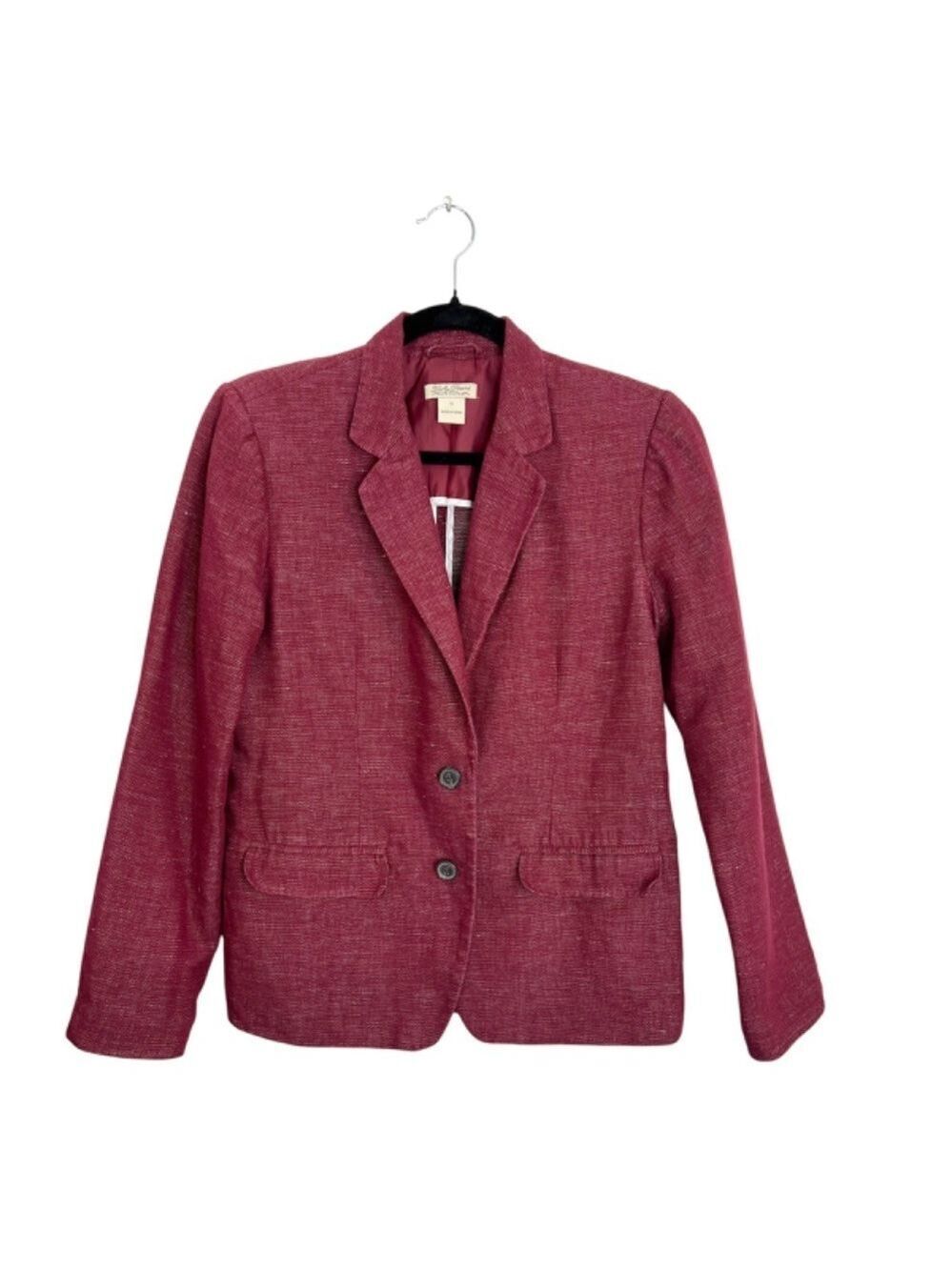 Lucky Brand burgundy linen blend 2 button roll sleeve unlined blazer jacket S - Picture 3 of 14